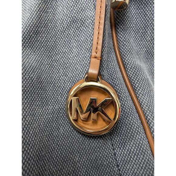 Michael Kors Isla Large Washed Denim Grab Bag Tote Beach Nautical Travel - Picture 3 of 9